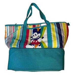 Disney Store Mickey Mouse Cooler Tote Striped Insulated Zip Beach Picnic Bag